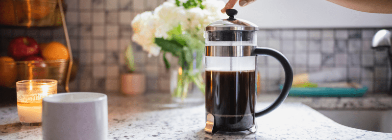 French press in a kitchen